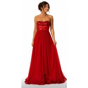 Vintage, Y2K, Jessica McClintock, Gunne Sax, Red, Sequin, Strapless, Gown, Size